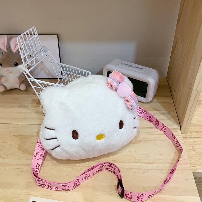 Kawaii Hello Kitty Bag Women Cartoon Plush Small Shoulder Bag for Women Crossbody Bag Small Phone&Purse Bags Girls's Toys Gift