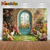Mocsicka Spring Flowers Backdrop Photography Easter Egg Party Decors Portrait Birthday Background Door Bunny Photo Studio Banner9