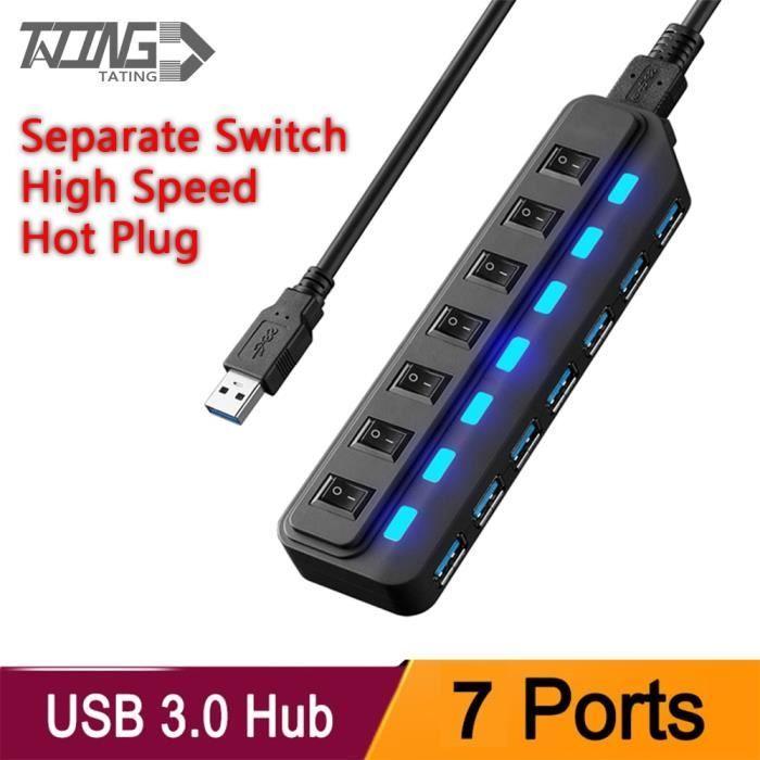 Répartiteur USB 3.0 - AIHONTAI - 7 Ports - Compatible Macbook Air - Couleur Noir - Accessoires Informatique