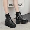 Sexy Chain Women Leather Autumn Boots Block Heel Gothic Black Punk  Platform Shoes Female Footwear