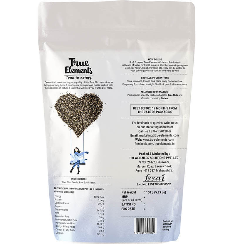 Необработанные семена Чиа и Базилика (150 г), Raw Chia Basil Seeds,  True Elements