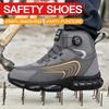 Men's Work Safety Shoes with Rotary Buckle Anti-Impact Anti-Piercing Women's Winter Mid-Top Mining Boots Functional Footwear