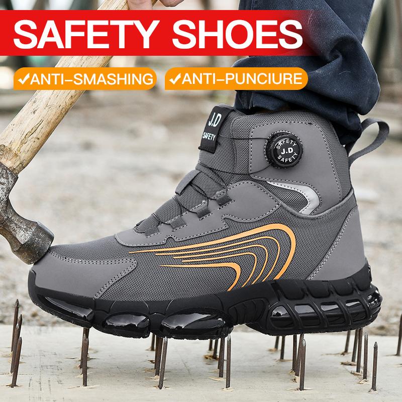 Men's Work Safety Shoes with Rotary Buckle Anti-Impact Anti-Piercing Women's Winter Mid-Top Mining Boots Functional Footwear
