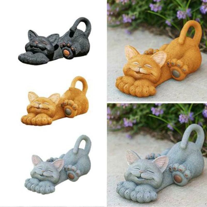 Statue Buddha Yoga Cat Sculpture Figurine Ornament Feature Garden Decor