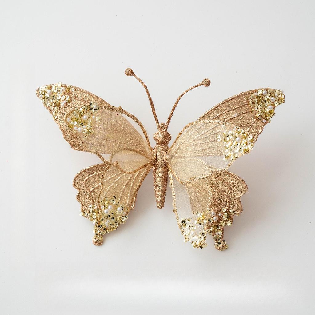 1pc 25cm Simulation Mesh Glitter Butterfly Decoration Christmas Tree Decoration Pendant Living Room Decoration Christmas Tree Embellishment