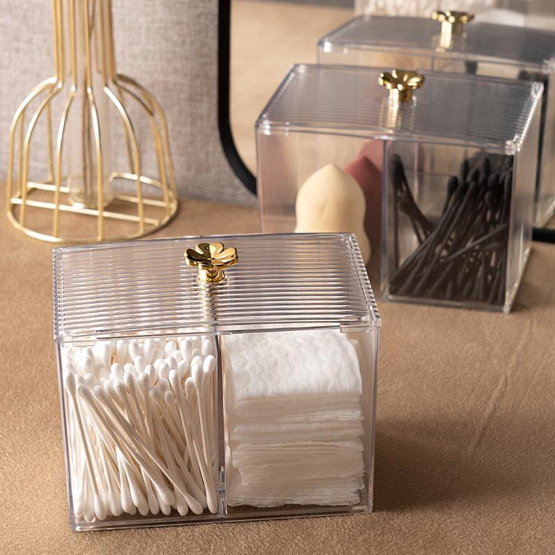 Transparent Cosmetic Cotton Swab Storage Box with Lid for Household Use