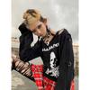 Y2K Women's Mysterious Shirt Long Sleeve Loose Casual Shirt Girls Harajuku Punk Off Shoulder Women's Skull Shirt