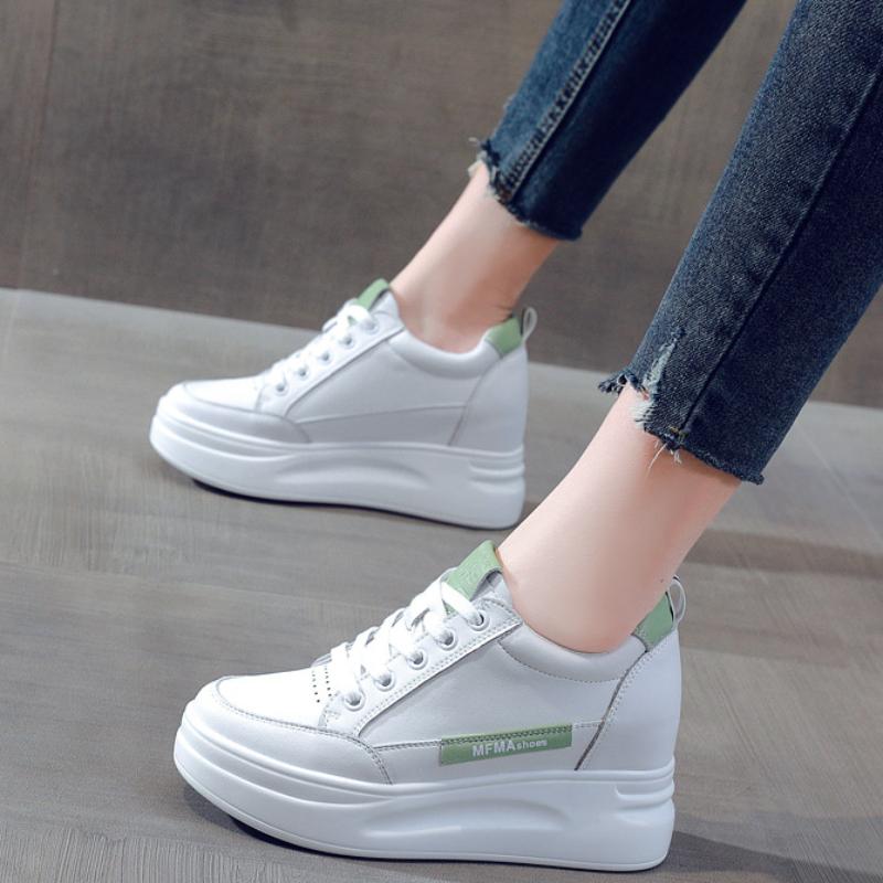 Harajuku Hollow Breathable Inner Height Increase Women Shoes Lace-up Slope Heel Versatile Thick Bottom Sports Shoes Trendy