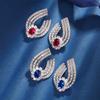Jewelry Copper Bottom Gold-Plated Retro Simulation Red Corundum Blue Spinel Personalized Stud Earrings Main Stone 6 * 8