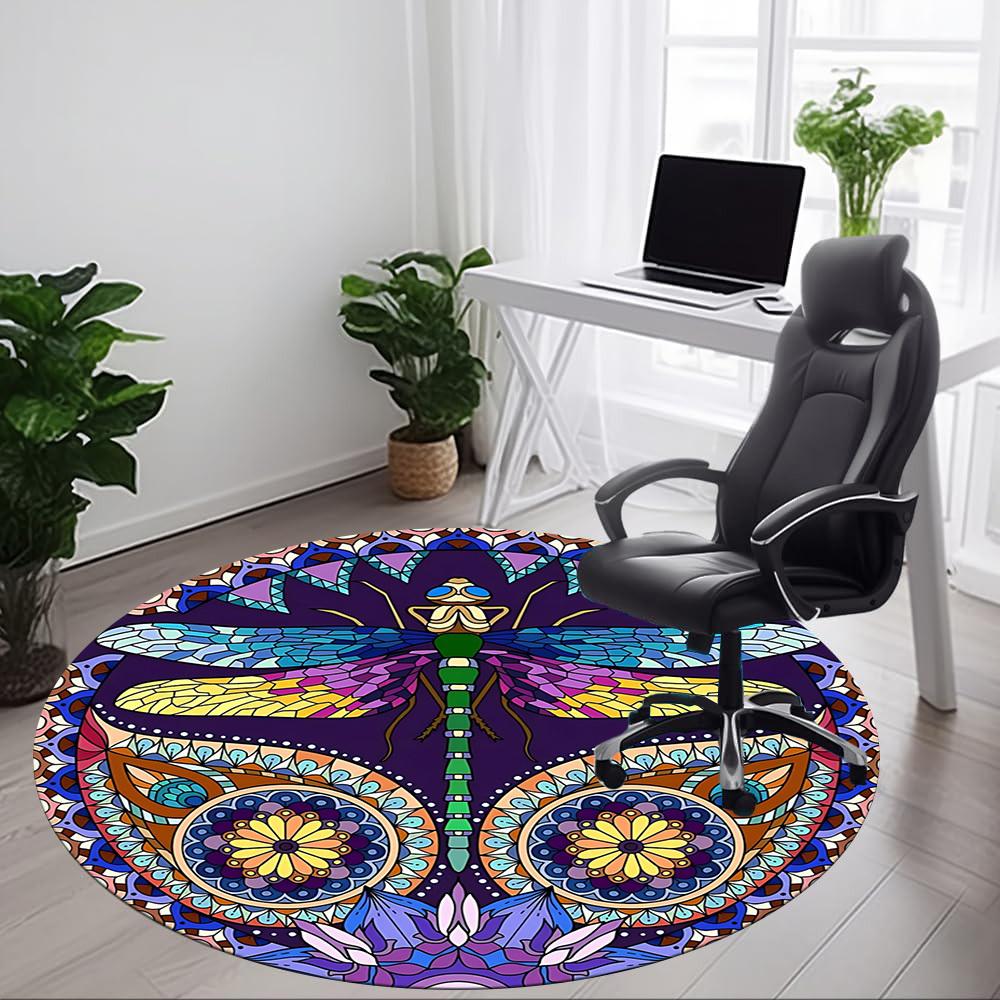 1pc Mandala Dragonfly Office Round Rug, Non-slip, Soft and Durable Office Rug for Interior Decoration, Perfect for Office, Beautiful Decoration yy2603