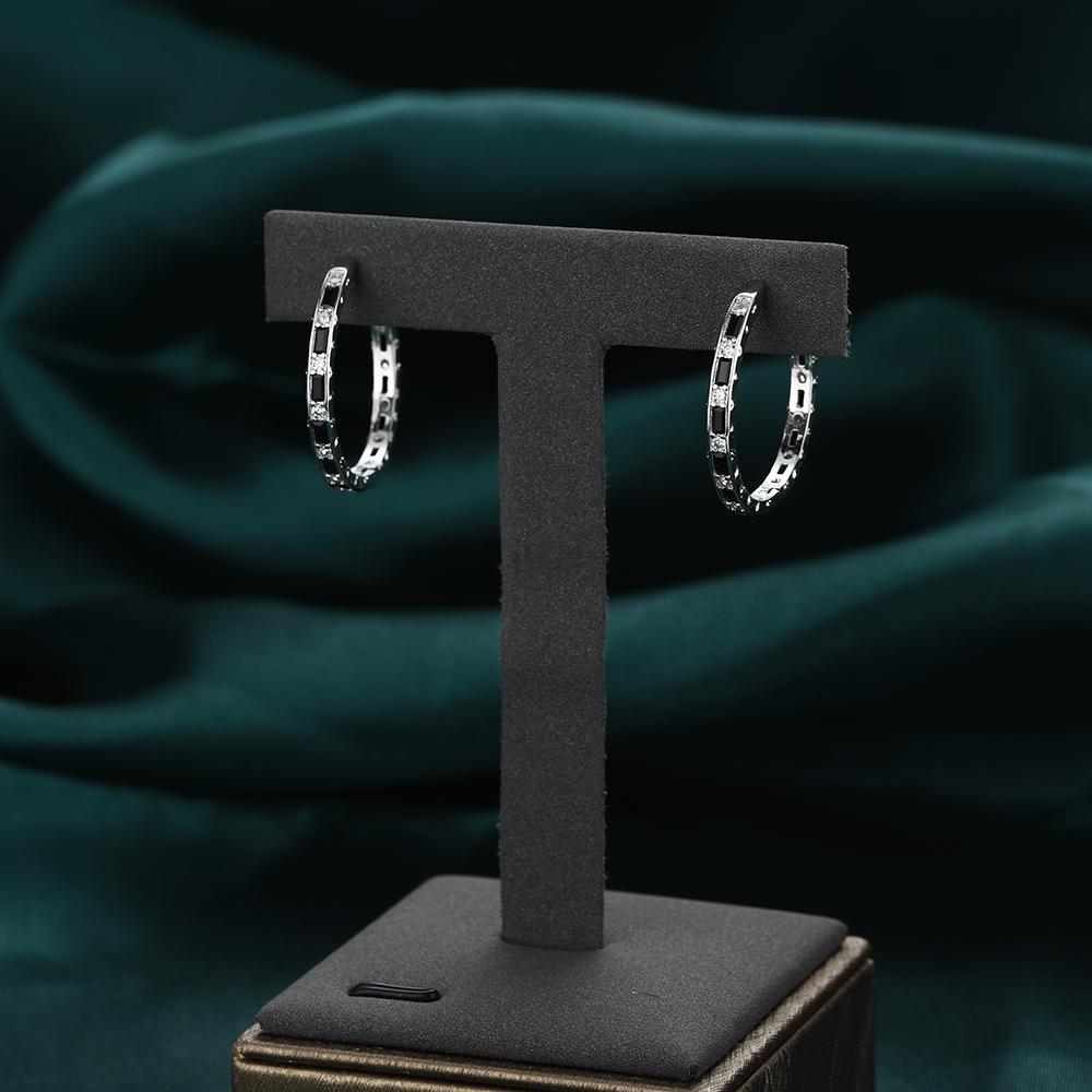 Серьги-кольца с черным камнем 27,5 мм для женщин