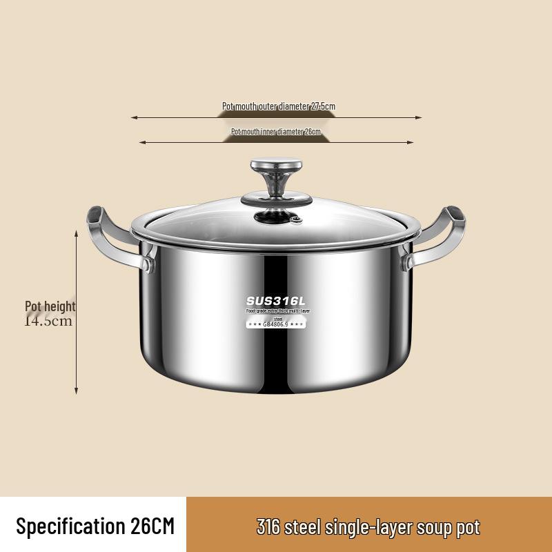 Супница из нержавеющей стали 316L с ручками - Антипригарная, для варки на пару, готовки и тушения на индукционных плитах