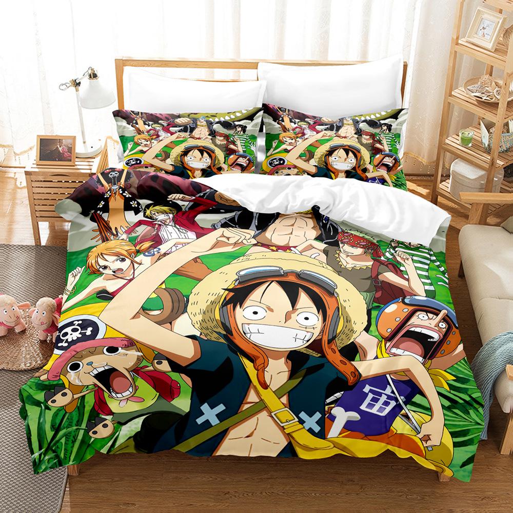 Постельное белье трехсекционное 3D цифровая печать мультфильм One Piece серия Луффи полиэстер абразивный пододеяльник