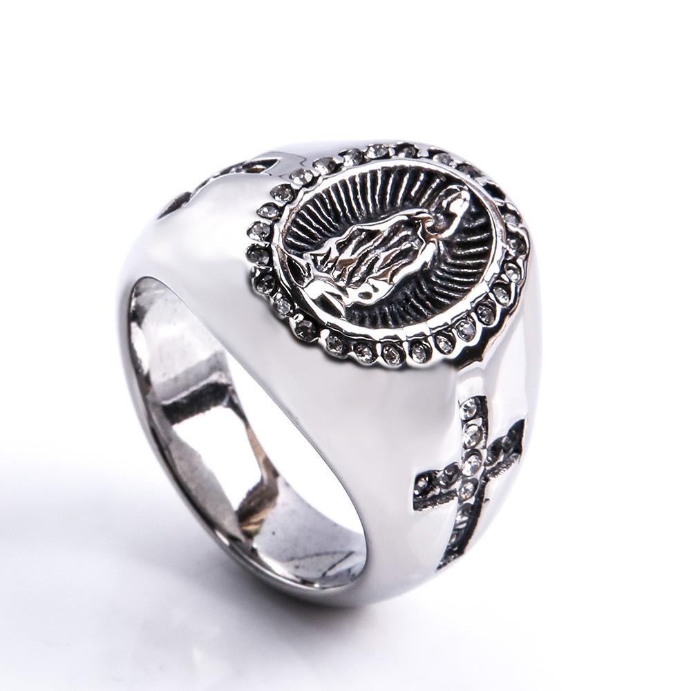 Винтажное католическое кольцо из нержавеющей стали с крестом Девы Марии, золото-серебряного цвета, в религиозном стиле, мужское, для молитвы, подарок