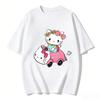 2026 Футболка HelloKitty из мягкого хлопка с коротким рукавом и круглым вырезом, милый принт, легкий летний топ для женщин, повседневная одежда