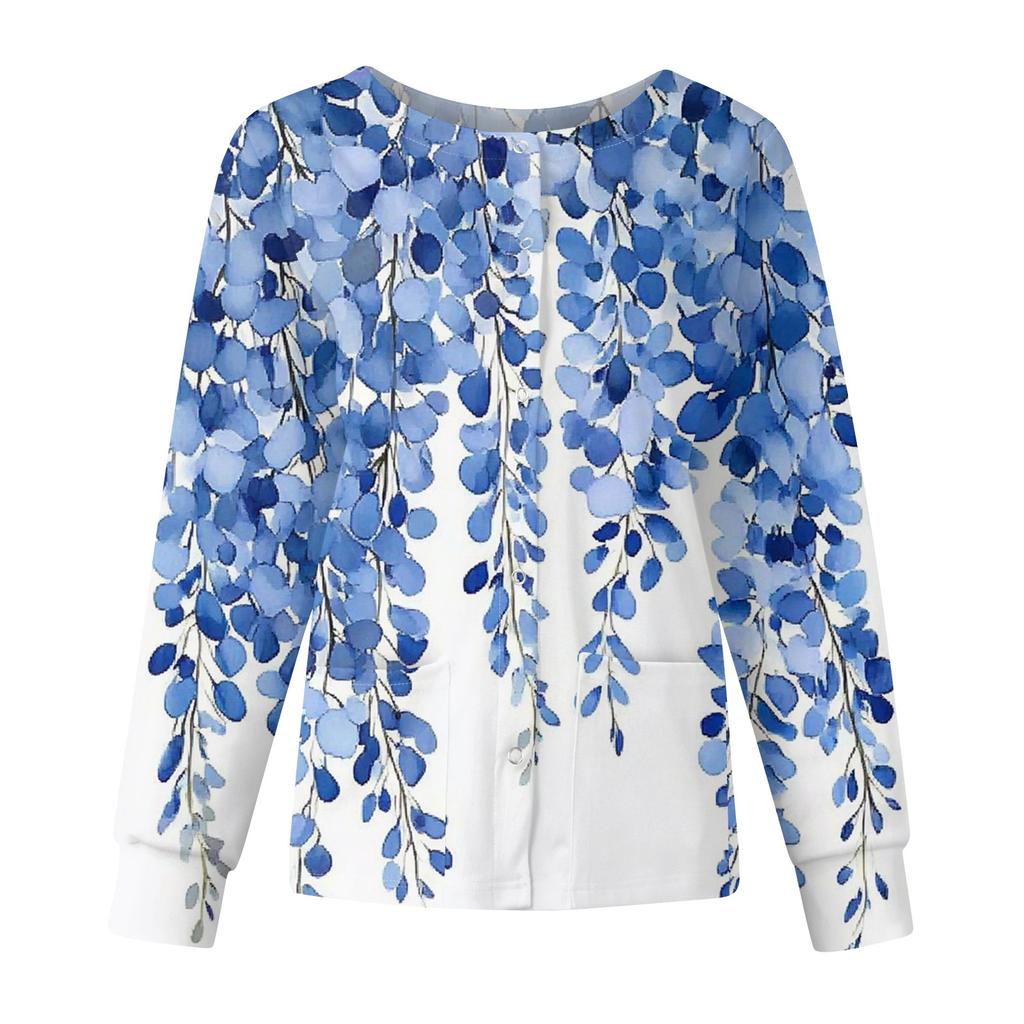 Женский повседневный однобортный однобортный защитная одежда с длинными рукавами и цветочным принтом, кардиган, топ