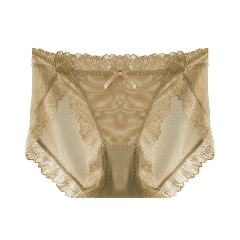 French Women Lace Panties Sexy Underwear with Low Waist Hip Lifting Mesh Transparent Hollow Out Comfortable Breathable Girl's Underwear