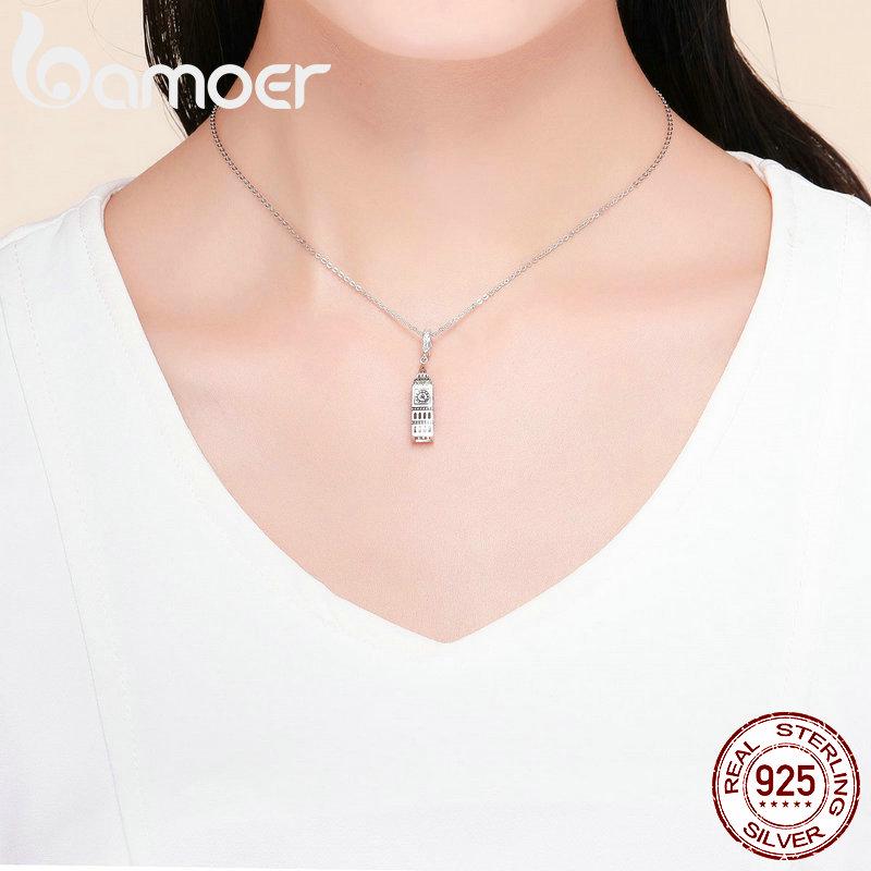BAMOER New Collection 925 Sterling Silver British Big Ben Building Pendant Charm Fit Charm Bracelets