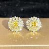 Luxury Yellow Square Stone Cute Flower Stud Earrings For Women Trendy Gold Silver Color Wedding Jewelry Earring