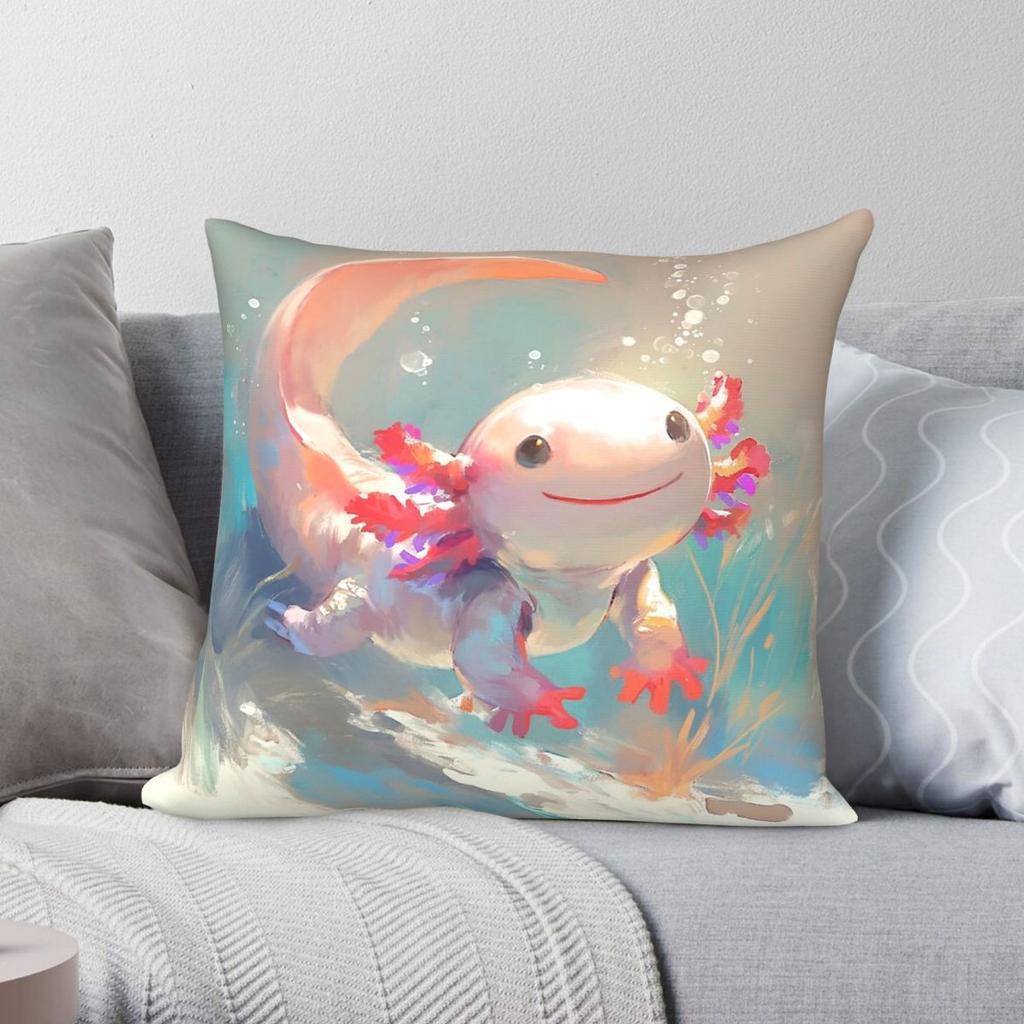 Милая наволочка для подушки-аксолотля, квадратная, полиэстер, лен, бархат, с принтом, на молнии, декоративная наволочка для диванной подушки, чехол для подушки в комнату