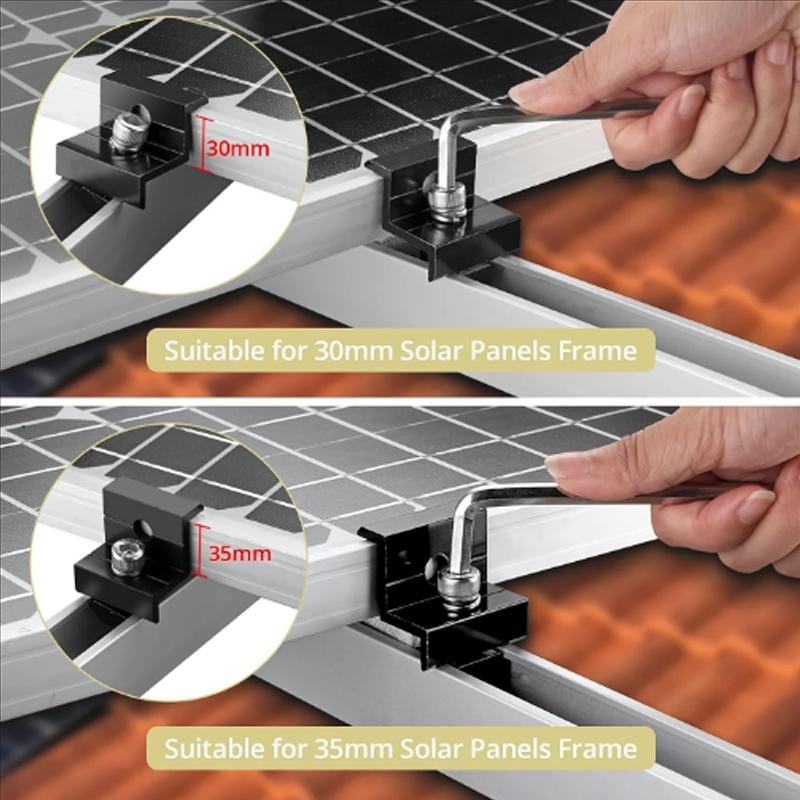 12 Pcs Solar Panel Bracket Kit Aluminium Mounting Rail 30mm/35mm End Clamps Brackets for Flat Roof PV Mounting Rail