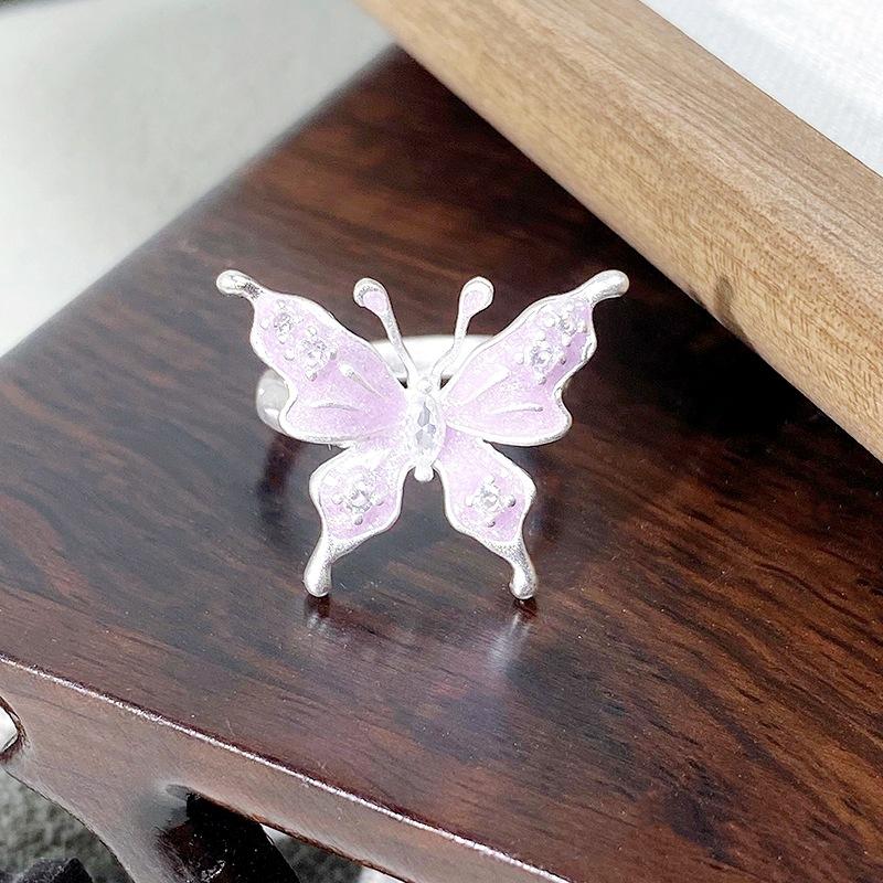 [Colorful World] Dopamine Enamel Oil Drip Zircon Ring Butterfly Flower Personality Advanced Sense Ring Female