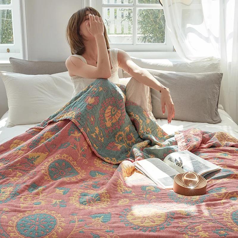 Скандинавское одеяло, хлопково-марлевое полотенце, летнее одеяло с кондиционером, одноместное двойное ворсовое покрывало в стиле бохо, домашний декор, полотенце для дивана