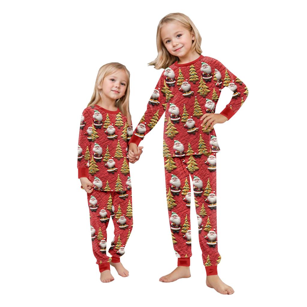 Matching Family Christmas Print Flannel Homewear Set Long-Sleeve Top And Pants