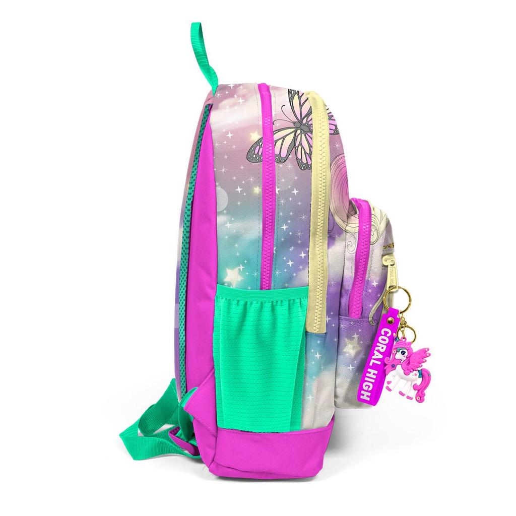 coral high Детский школьный рюкзак USB с четырьмя отделениями, розовым, зеленым, единорогом, 23833