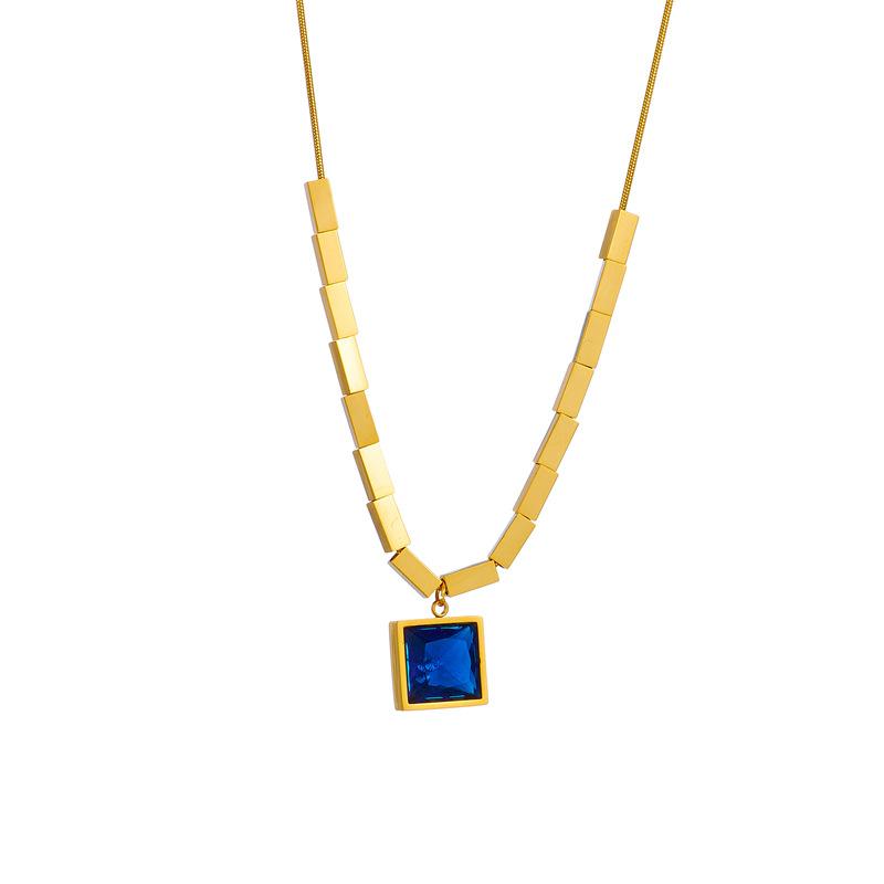Позолоченное квадратное ожерелье-подвеска с синим камнем, Чокер-цепочка из нержавеющей стали в форме куба, Водонепроницаемое элегантное украшение для женщин, Подарок