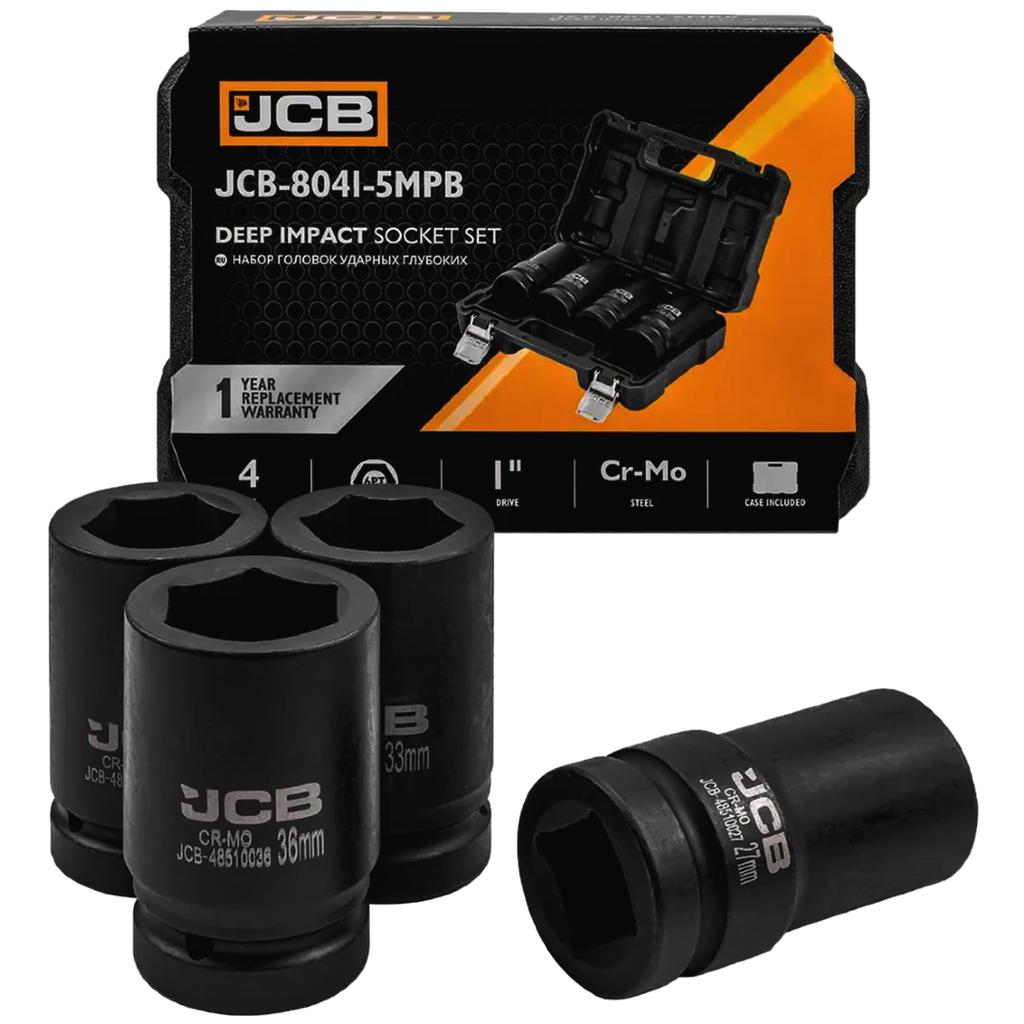 JCB 1" Cr-Mo 6-point Deep Impact Socket Set 4 Pieces 27-36