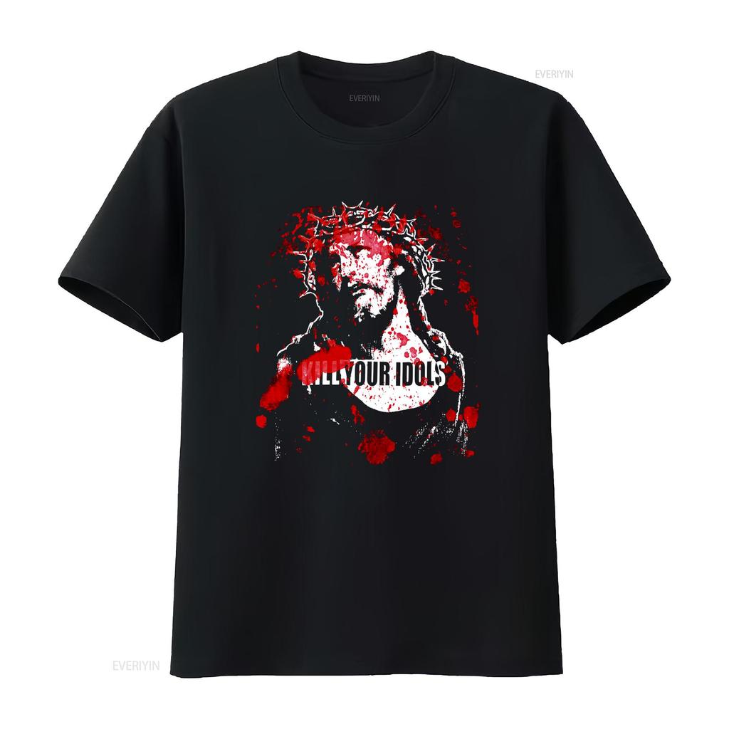 Vintage Kill Your Idols T Shirt Hardcore Punk Reprint with Jesus God Design Worldwide Terror Style vintage Washed fashion