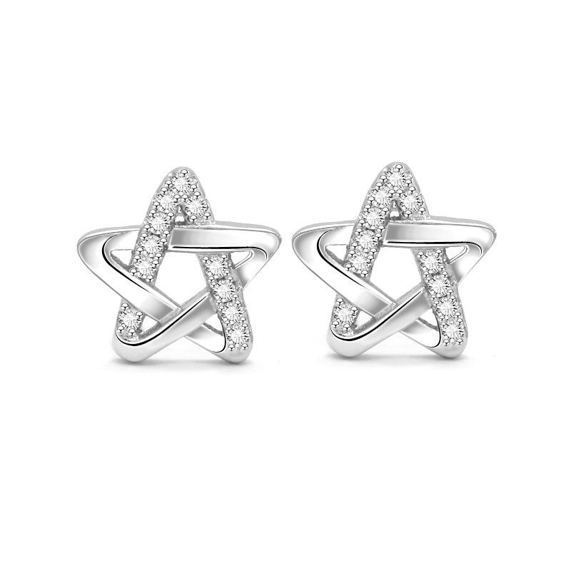 Korean Version of Fashion S925 Silver Five-pointed Star Zircon Cute Personality Creative Student Stud Earrings Female Star Earrings