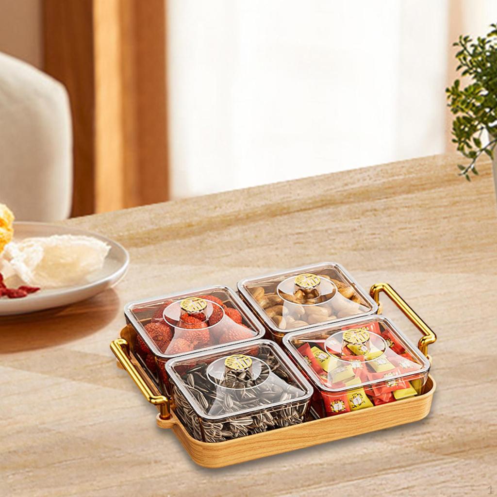 Compartment Serving Tray with Lid Candy Nut Container Dried Fruit Food Storage Box for Wedding