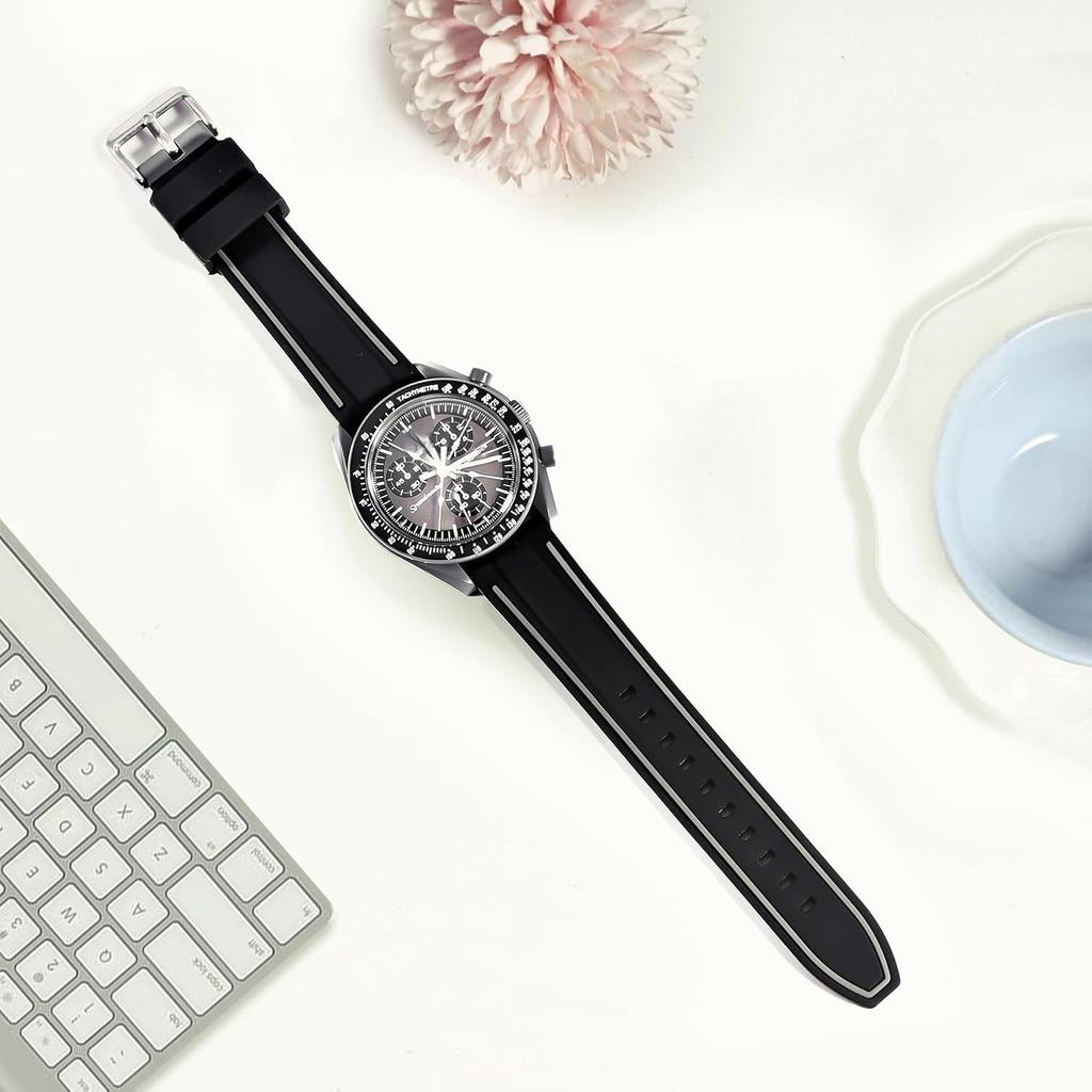Jumpsunfun 20мм Ремешок для часов для Swatch x OMEGA Speedmaster Силиконовый ремешок для часов с быстросъемным механизмом Замена Черные и серые полосы MoonSwatch, Инструмент,