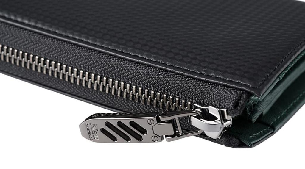 Новый интерес Shadow 2.0 Кошелек-лонг из кожи Carbon, L-образная молния, Большая вместимость, Отделения для карт, Подарок на День отца, Черный x Зеленый,