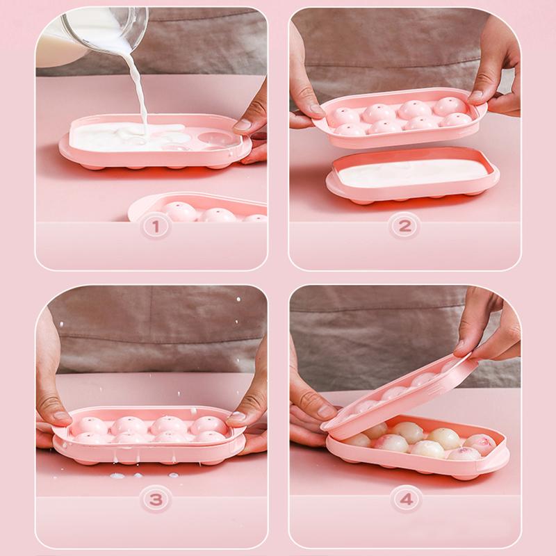 8 Girds Ice Cube Trays for Freezer Mini Ice Ball Maker Mold Circle Round Ice Cube Mold with Lid Making Household Kitchen Tools