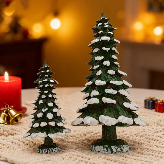 15/20/25CM Mini Christmas Tree Ornament Miniature Snow Xmas Tree Resin Statue Figurine Home Office Holiday Party Decoration