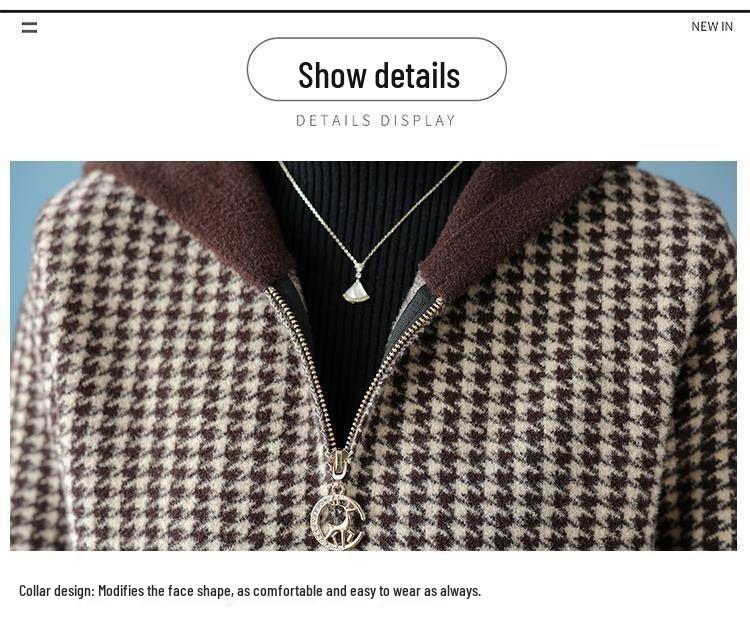 Женское корейское пальто с капюшоном в гусиную лапку - Модное, Молодящее и Повседневное для Осени/Зимы