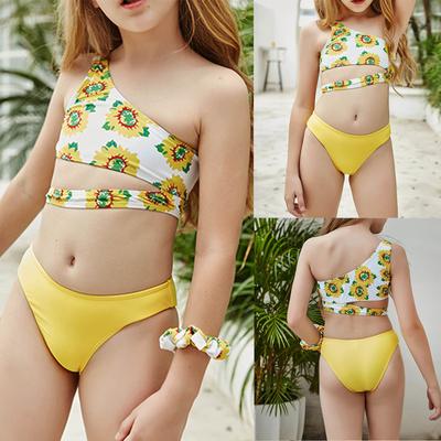 Девушка милый с открытыми плечами SunFlower печати бикини из двух частей купальник купальный костюм