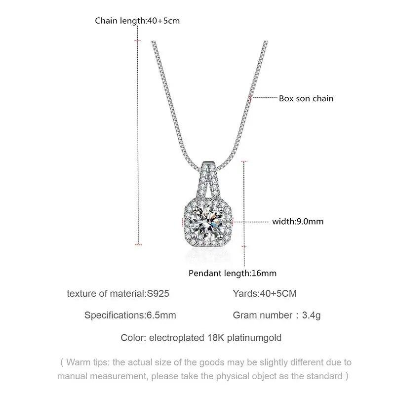 D Color VVS 1 Carat Moisanite Square Diamond Pendant Women's Necklace Party Wedding S925 Sterling Silver Jewelry GRA Certificate