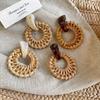 Round Rattan Weave Earrings Flower Beach Jewelry Cute Bohemian Drop Earrings  Wedding