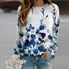 Fall Autumn Women'S Fashion O Neck Long Sleeve T-Shirt Loose Clothes Blue Tea Leaves Print T Shirt For Girls Street