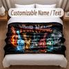 Music Guitar Theme Soft Blanket Personalized Custom Name Text Print Warm Blanket Home Sofa Bedroom Decor