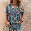 Summer Women's Retro T-Shirt Ethnic Print Short Sleeve Fashion V-Neck Tee Shirt Casual Harajuku T Shirt For Ladies Streetwear