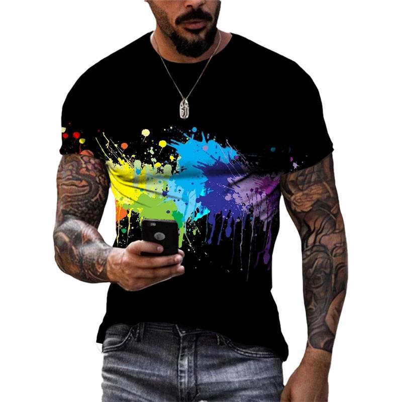 Летняя новая модная мужская футболка с цветным граффити, 3D трендовая индивидуальная футболка в стиле хип-хоп с принтом Харадзюку, футболки с круглым вырезом и короткими рукавами, топы