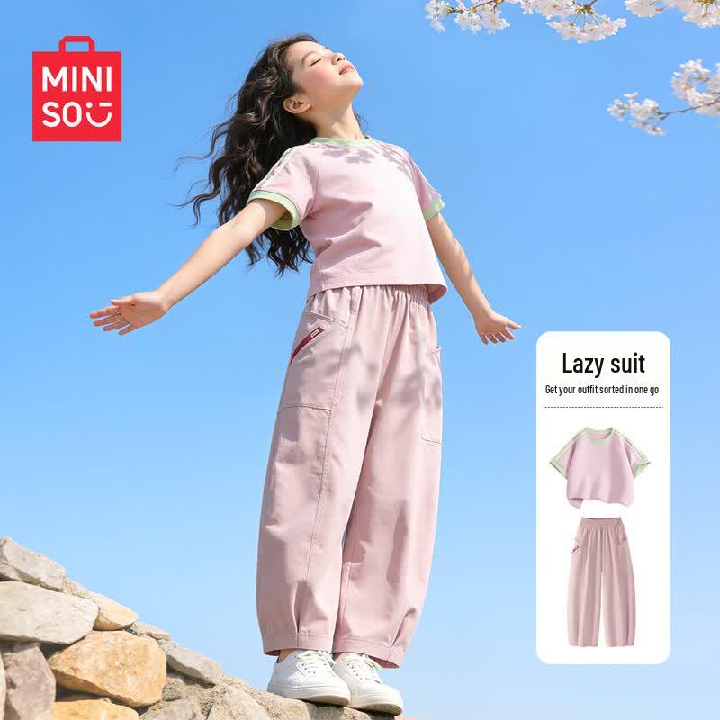 MINISO Girls' Stylish Summer Short Sleeve T-shirt & Shorts Set