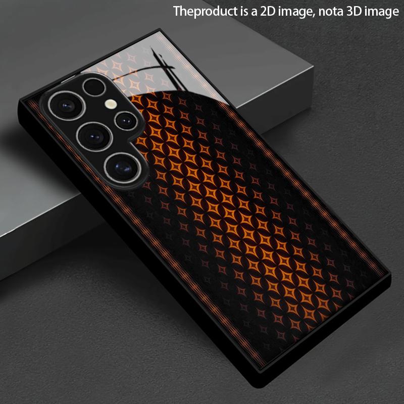 Оранжевый геометрический узор 2D чехол для телефона совместимый с Samsung S26 S25 S24 S23 S22 S21 S20 A56 A55 A36 16 стеклянный защитный чехол