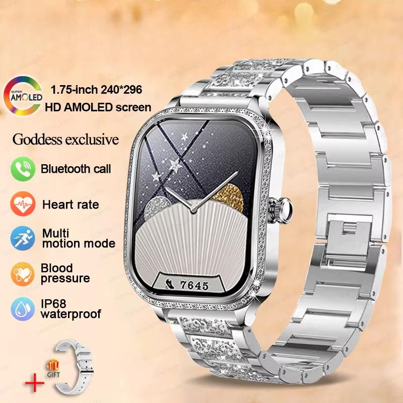 2025 New Fashion Smart 1.75" HD Display Watch Women AMOLED Curved Screen IP68 Waterproof Health Call Smartwatch Apple Watch Ladies for Lady Gift