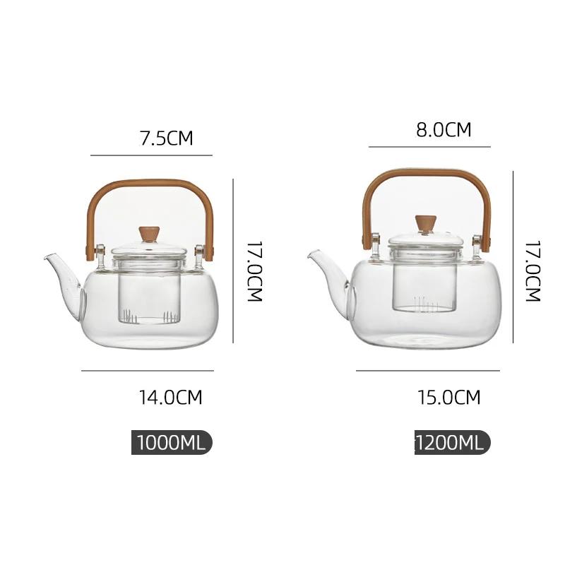 Glass Teapot with Tea Strainer Infuser Tea Kettle with Wooden Handle Heat Resistant Kung Fu Teaware for Electric Ceramic Stoves